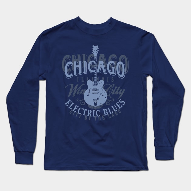 Chicago Electric Blues Long Sleeve T-Shirt by Designkix